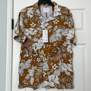 Denim & Flower Button Up Shirt, 100% Viscose, Size L